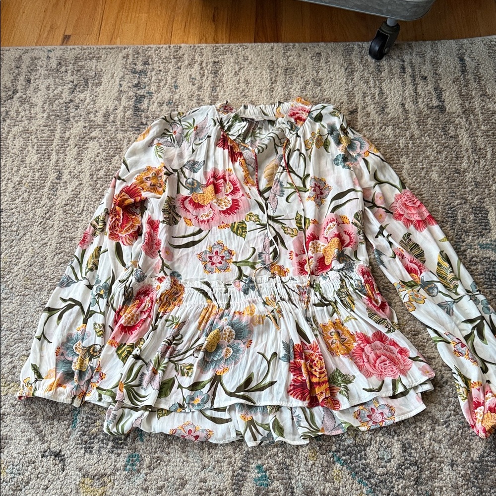 LOFT Floral Blouse - Pink, Green, White
